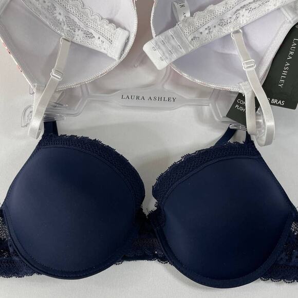 Laura Ashley Comfort Push Up Underwired Bras 2 pack NEW Size 38C White Blue - Picture 2 of 12